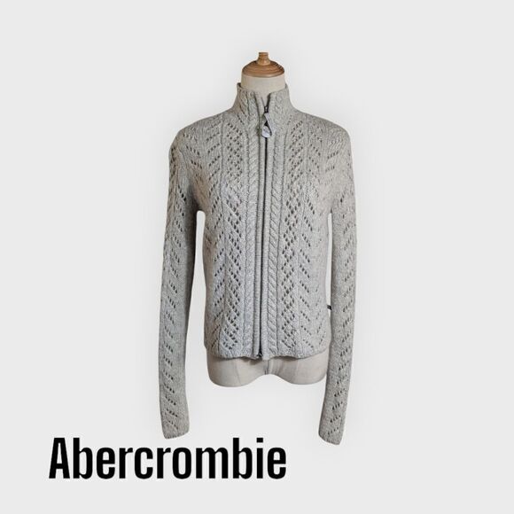 Abercrombie and Fitch Grayish White Mini Zip Wool Blend Cardigan Sweater - Picture 1 of 9